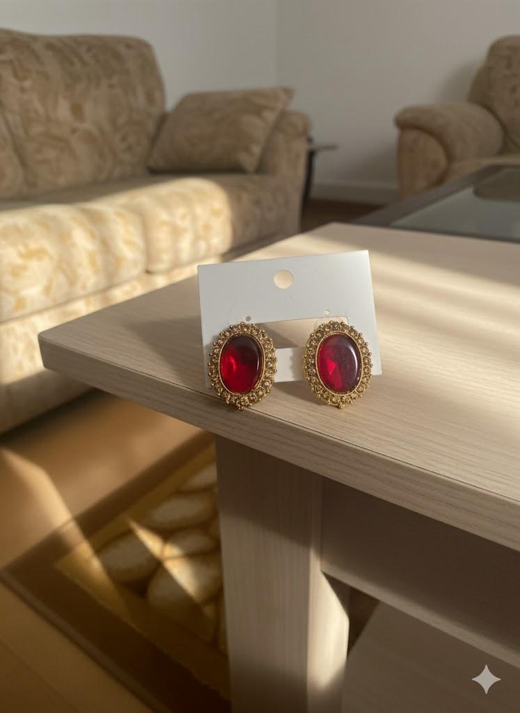 Ruby Cabochon Stud Earrings