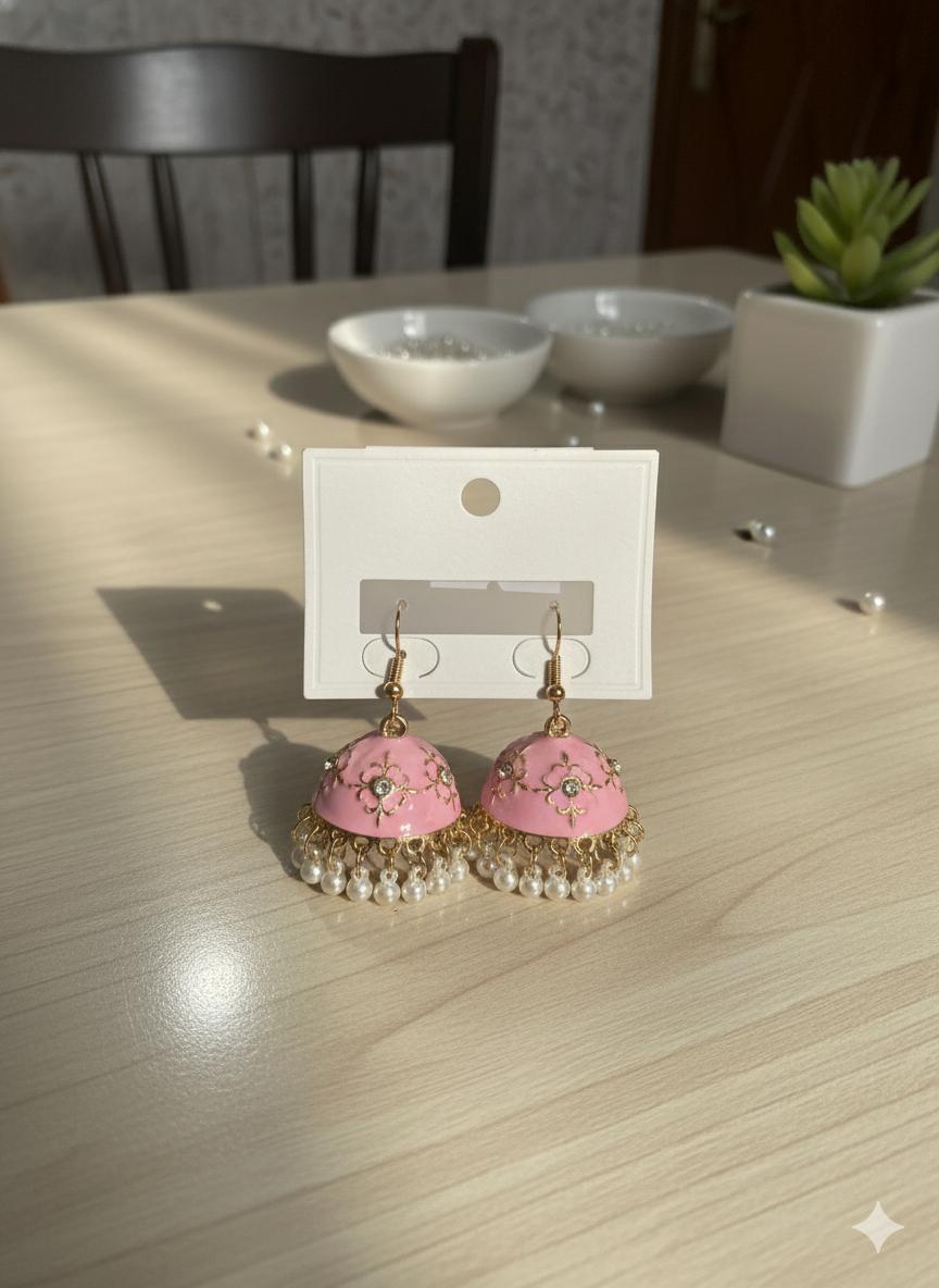 Rosy Glow Pearl Jhumkas