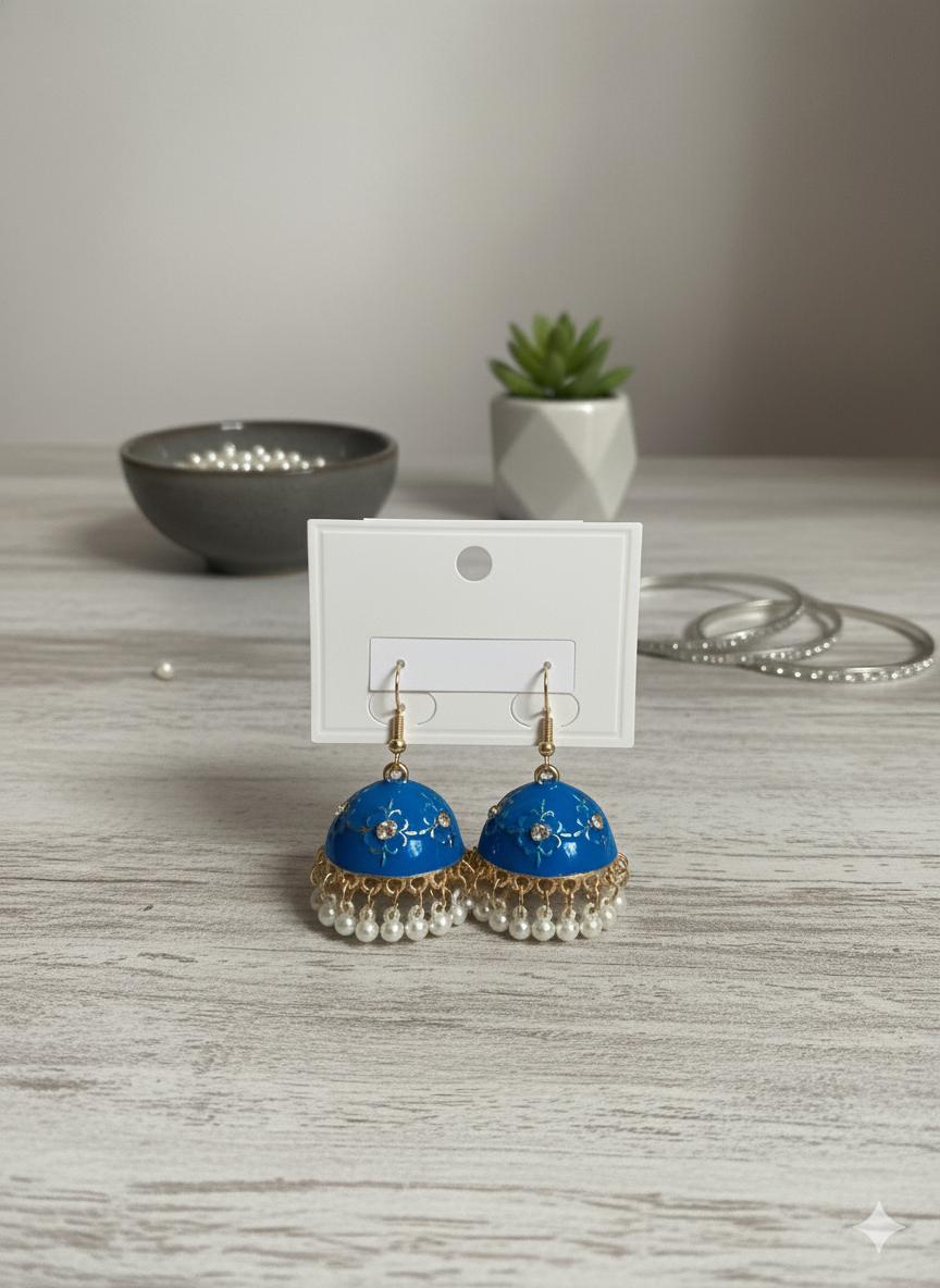 Royal Blue Meenakari Pearl Jhumkas
