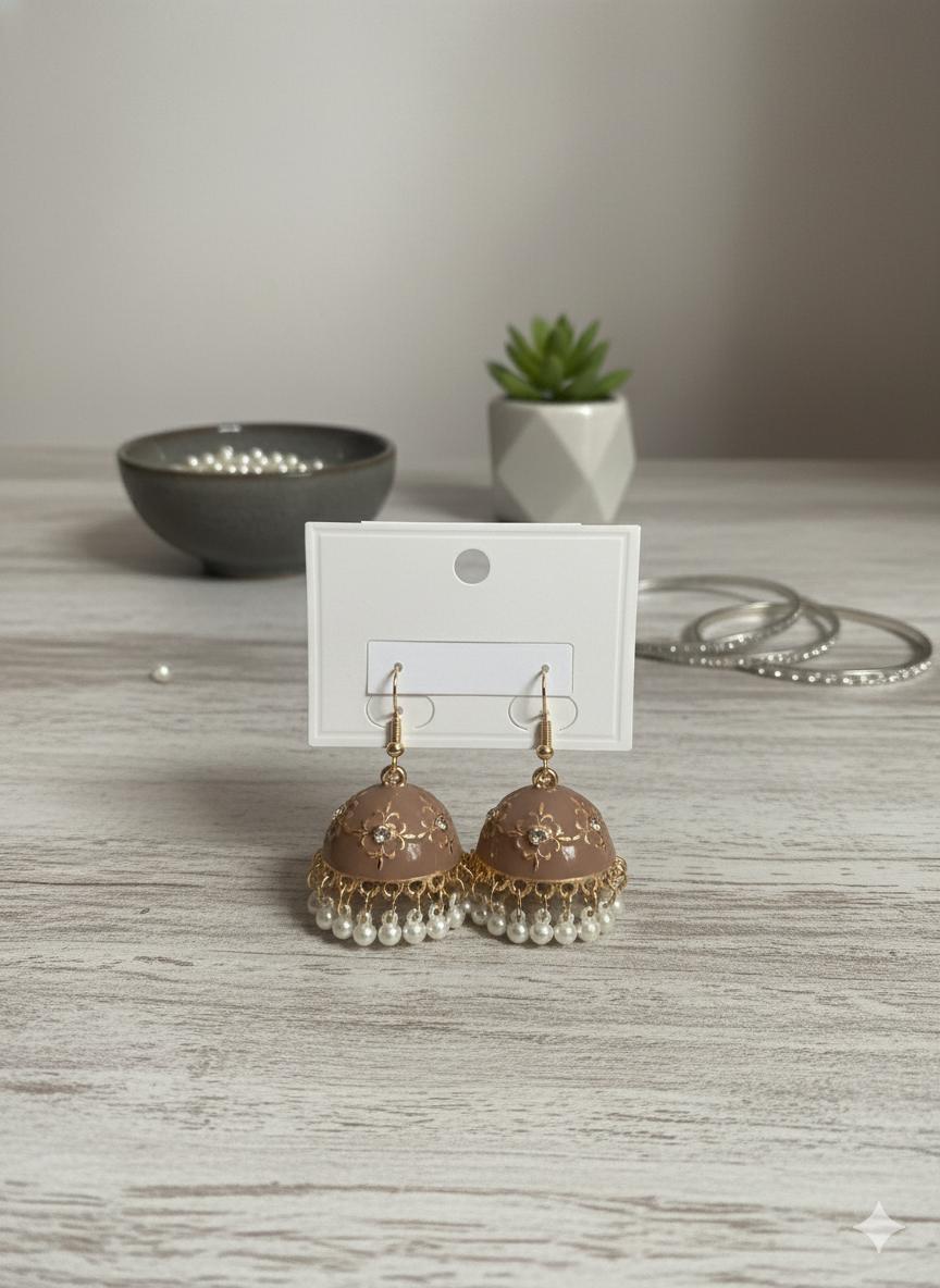 Mocha Glow Pearl Jhumkas